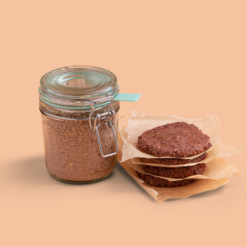 Acht vegan hamburgers, mix