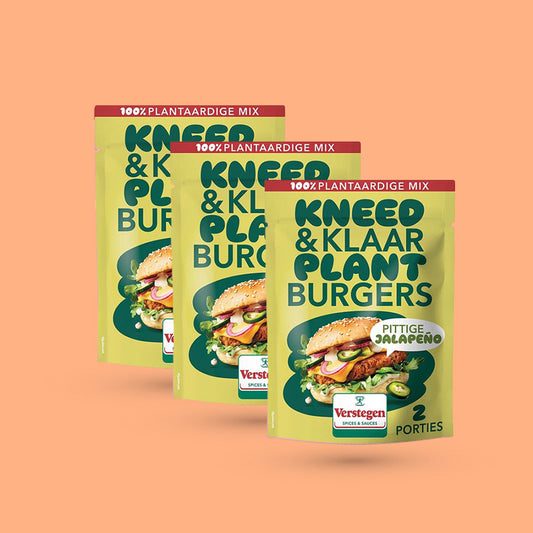 Verpieter me niet - Kneed&Klaar Vegan Plantburger - Pittige Jalapeno - 3 stuks
